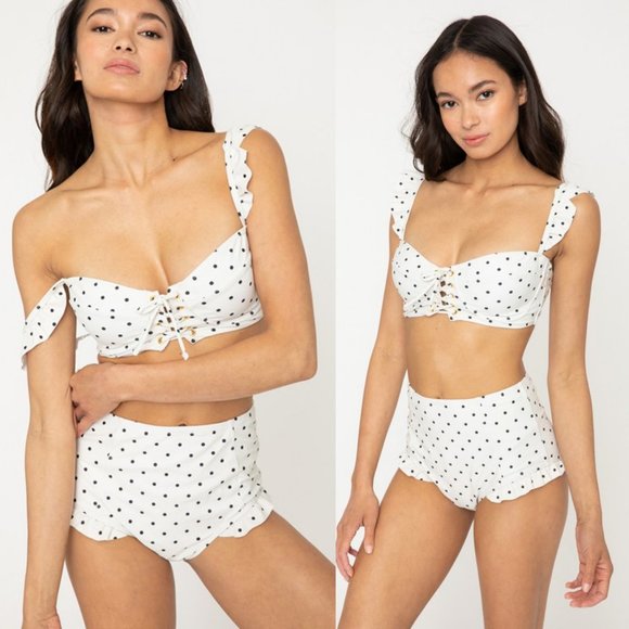 NEW Polka Dot Ruffle RETRO High Waist Bikini Set - Picture 5 of 12